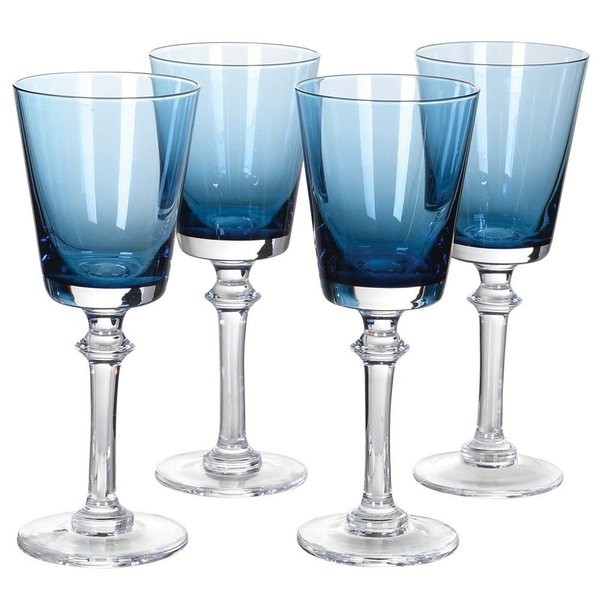Set of 4 Blue Glass Wine Glasses